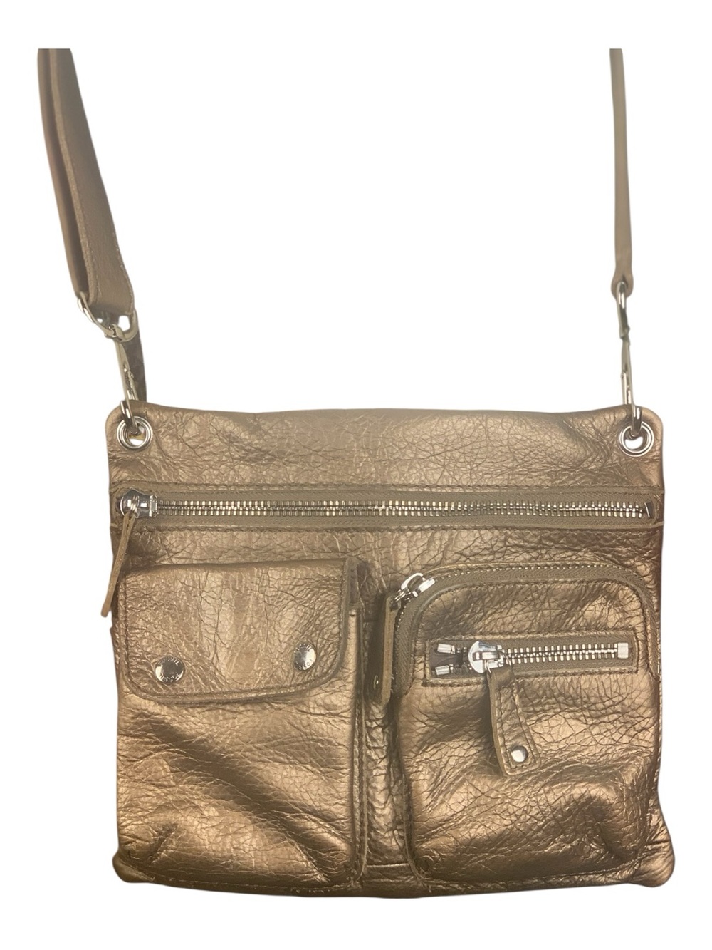Fossil Metallic Gold Leather Crossbody Shoulder Bag Everyday Bag Vacation
